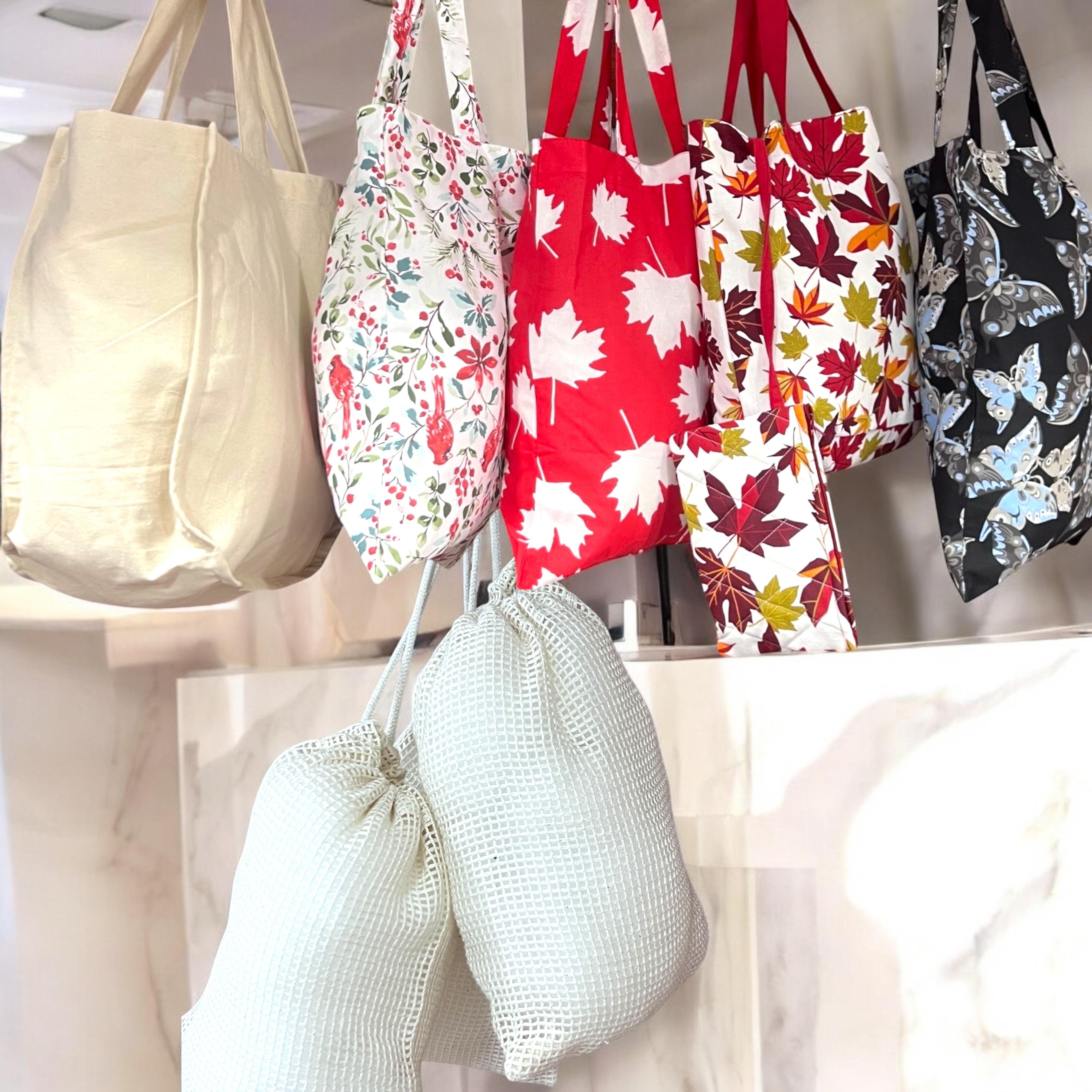 A collection of stylish and practical shopping bags and cosmetic bags